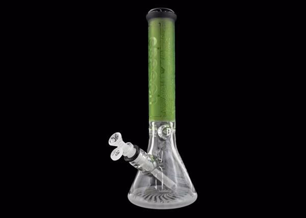 14" Cheech Glass Sharks Attack Frosted Etched Beaker Water Pipe
