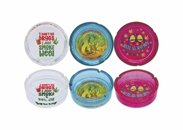 Glass Ashtray - Saying Designs 6pk