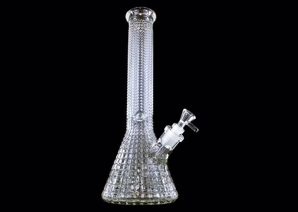 15" Diamond Cut Glass On Glass Beaker Water Pipe