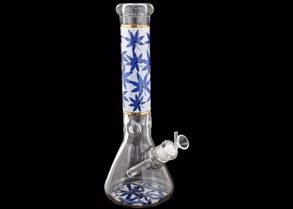 12" Leaf Art Glass On Glass Beaker Water Pipe