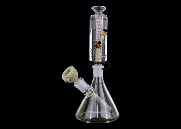 9" Liquid Filled Honeycomb Bee Art Beaker Water Pipe
