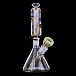 9" Liquid Filled Honeycomb Bee Art Beaker Water Pipe