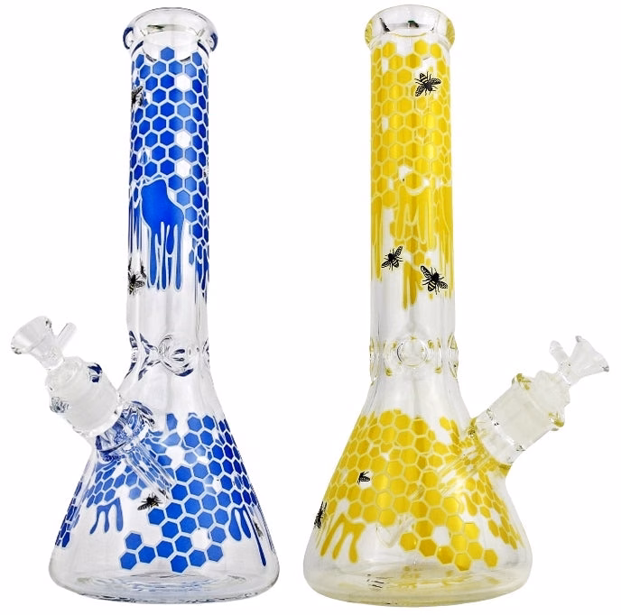13" Honeycomb Bee Art Beaker Water Pipe