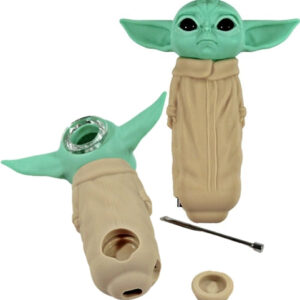 Baby Yoda Grogu Silicone Hand Pipe with Glass Bowl-Stash-Tool