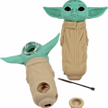 Baby Yoda Grogu Silicone Hand Pipe with Glass Bowl-Stash-Tool