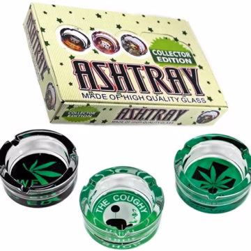 Collector Edition High Quality Glass Ashtray - Cannabis Design 6pk