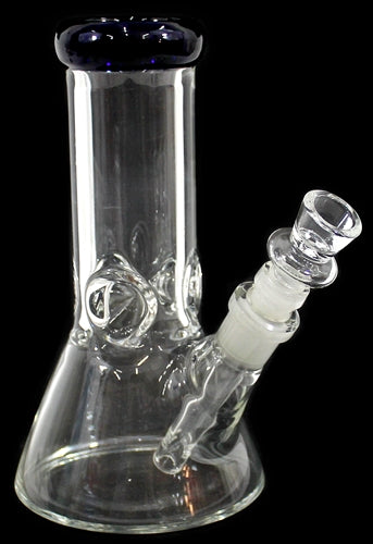 8" Glass On Glass Color Rim Stubby Beaker Water Pipe