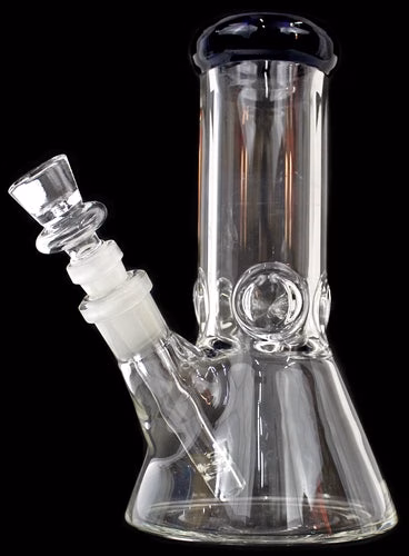 8" Glass On Glass Color Rim Stubby Beaker Water Pipe