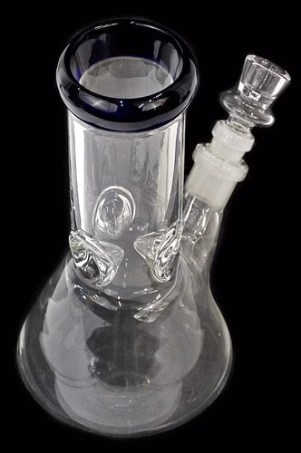 8" Glass On Glass Color Rim Stubby Beaker Water Pipe - Image 4