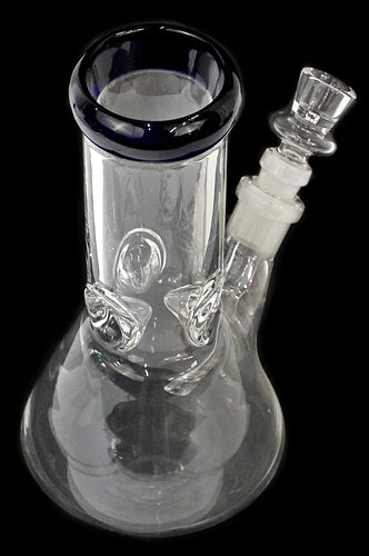 8" Glass On Glass Color Rim Stubby Beaker Water Pipe - Image 4