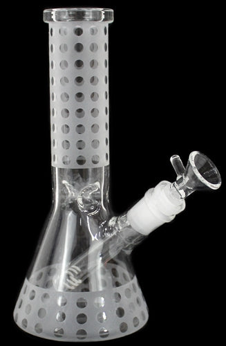 8" Glass On Glass Etched Design Beaker Water Pipe
