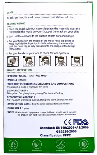 FFP2 (KN95) (N95) Ear Face Mask 95 Percent Filtering Effect 20pk