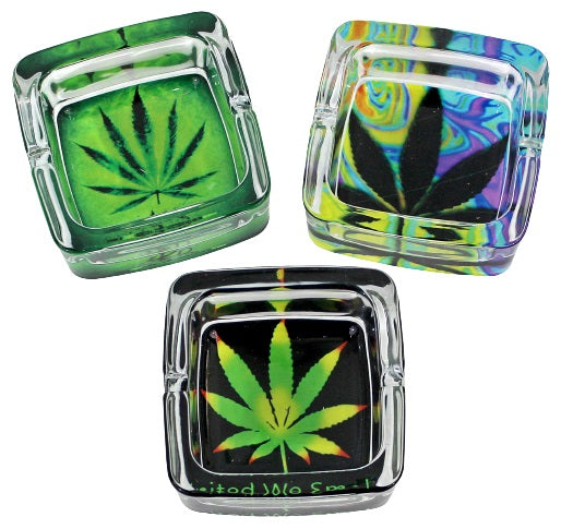 Glass Square Ashtray 6pk - Leaves
