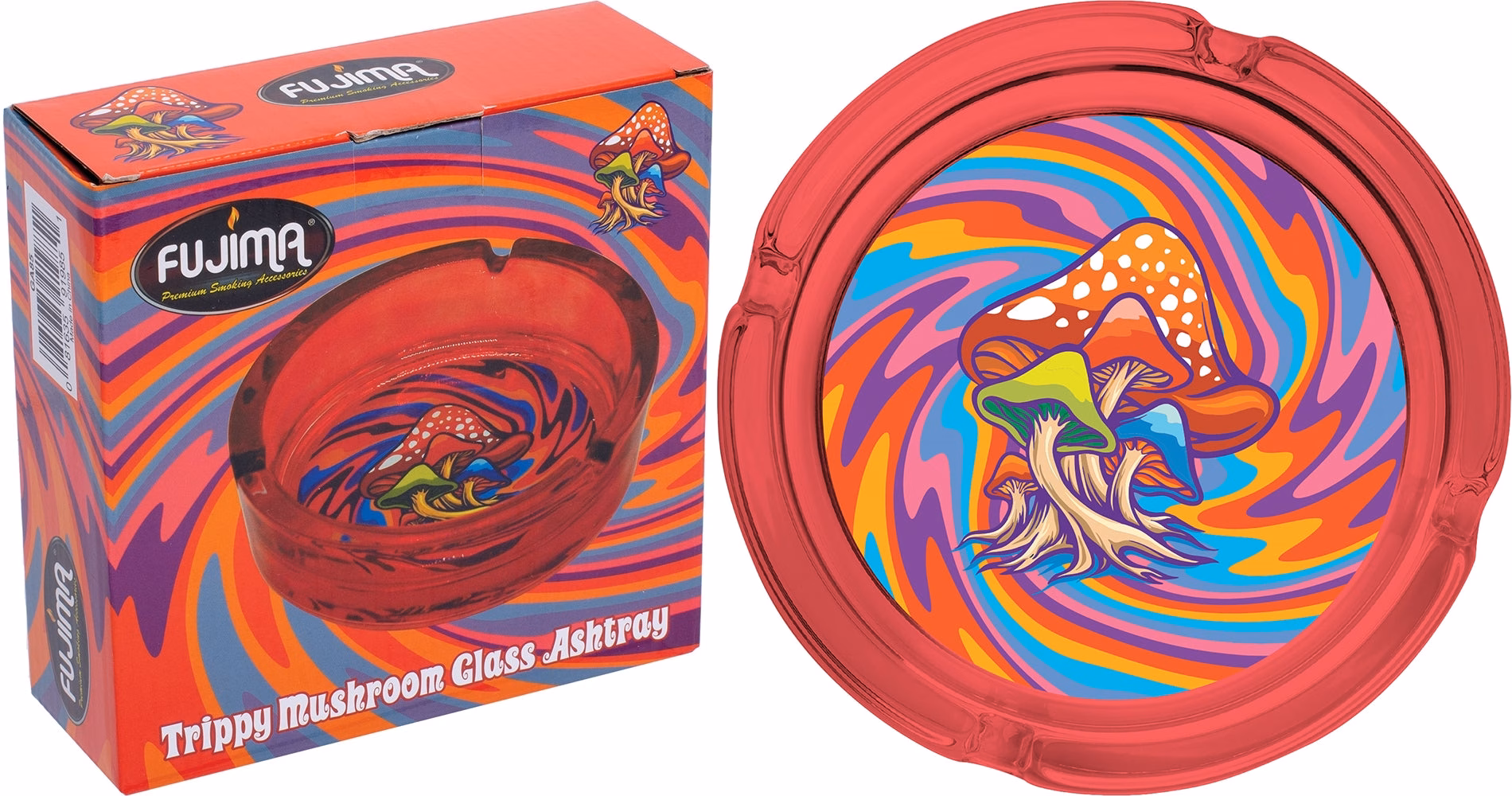 6.25" Red Trippy Mushroom - Large Glass Ashtray