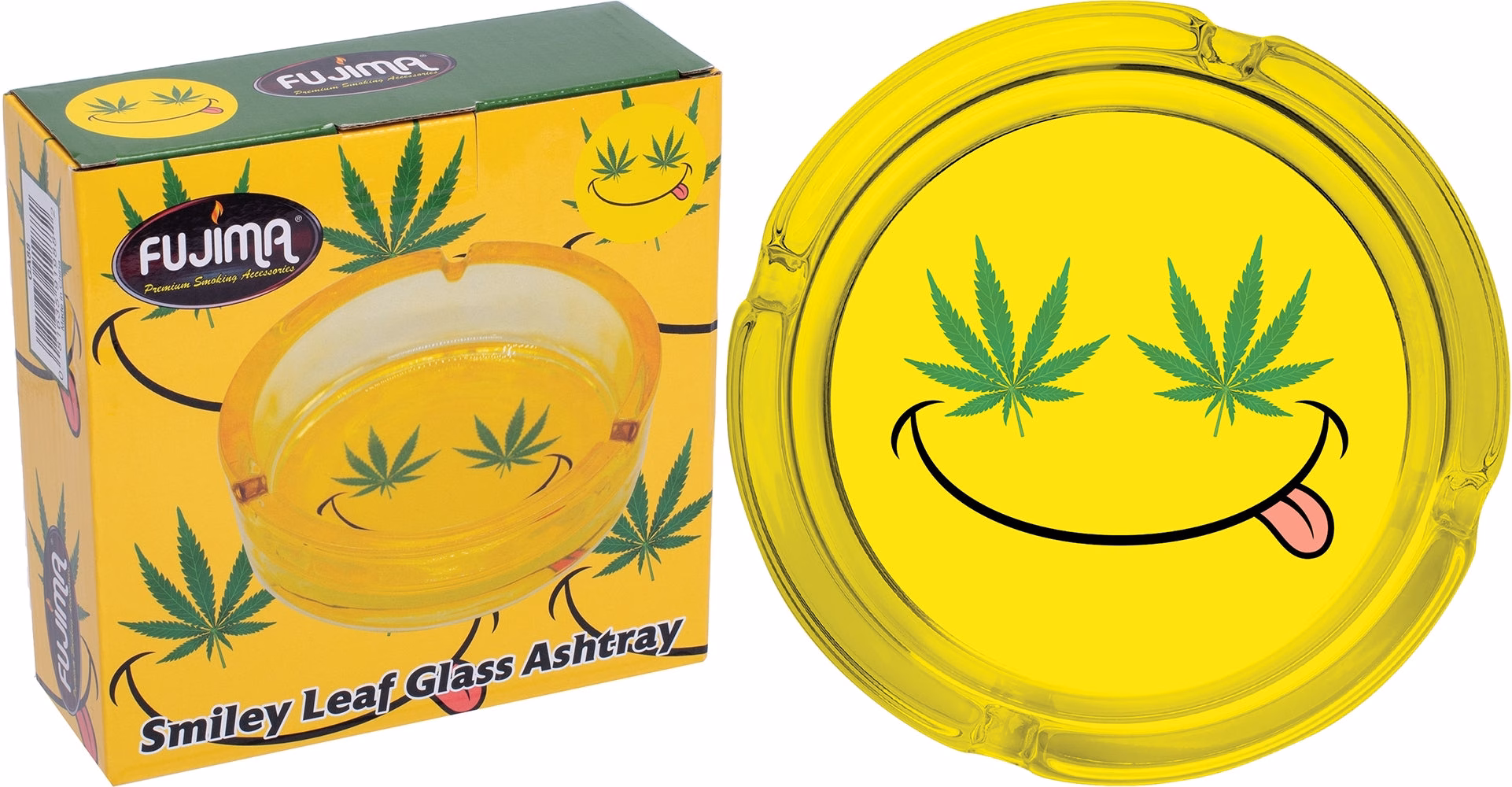 6.25" Yellow Smiley Leaf - Large Glass Ashtray