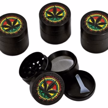 Rasta Cannabis Leaf Design 40mm 4pc Grinder 12pk