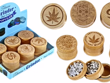 Etched Design 60mm Wood and Metal 3pc Tobacco Grinder 6pk