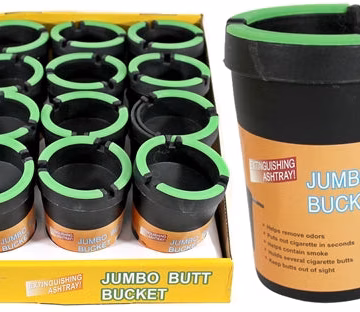 Butt Bucket Cup Holder Ashtray - Black with Glow In The Dark 12pk