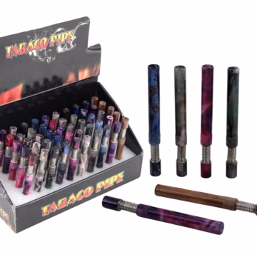 Spring Loaded Metal Pipe One HItter Chillum - Mix Colors Design 50pk