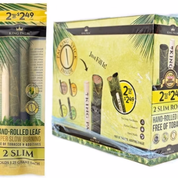King Palm Natural Leaf Rolls - Slim Size 2pk Pre-Priced $2.49 - 20ct Display