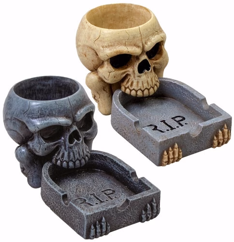 Polystone RIP Skull Ashtray 4pk