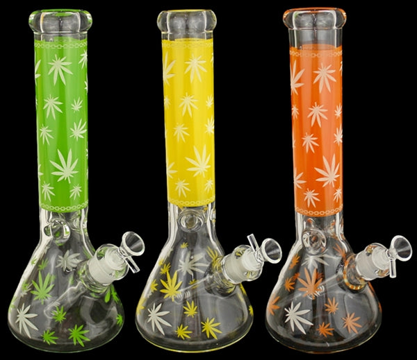 14" Leaf Color Art Design Beaker Water Pipe