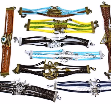 10ct Leather Hand-Woven Fashion Charm Bracelet Assortment
