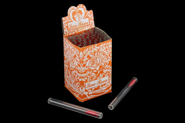 Glass Tube Love Roses 36pc Open End - 4" Thick (Orange Box)