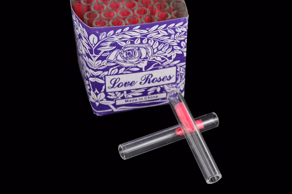 Glass Tube Love Roses 36pc Open End - 3" Thick (Short Purple Box)