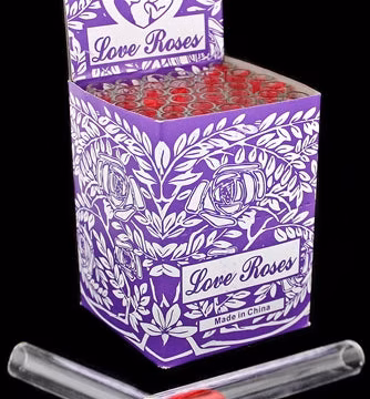 Glass Tube Love Roses 36pc Open End - 4" Thick (Purple or Green Box)