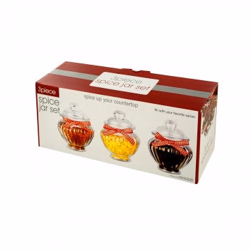 Glass Spice Jar With Ribbon 3pc Set