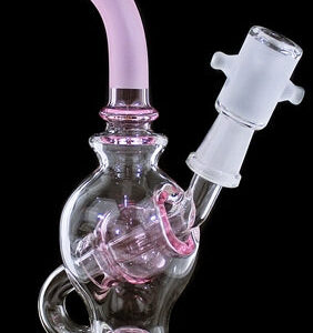 8" Orbit Shower Pink Etched Water Pipe With Female Bowl