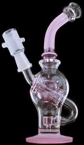 8" Orbit Shower Pink Etched Water Pipe With Female Bowl