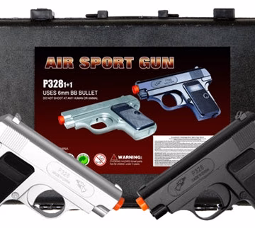 Double Eagle P328SB Dual Spring Pistol Set Black-Silver Airsoft Gun