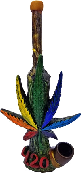 Pichincha Hand Crafted Medium Hand Pipe - Rainbow 420 Leaf