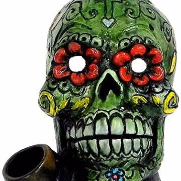 Pichincha Hand Crafted Medium Hand Pipe - Green Sugar Skull
