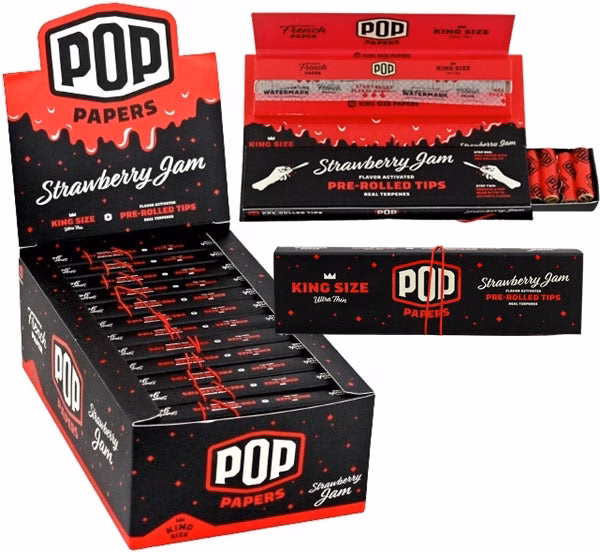 Pop Papers with Flavor Activated Pre-Rolled Tips - King Size - Strawberry Jam