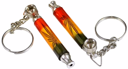 10ct 3" Rasta Leaf Key Chain Metal Pipe