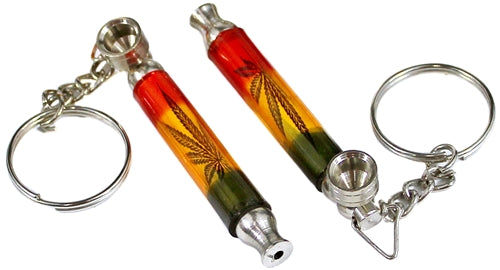 10ct 3" Rasta Leaf Key Chain Metal Pipe