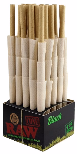 RAW Mini Bulk Prerolled Cones - Black Organic - 1 1-4 75pk