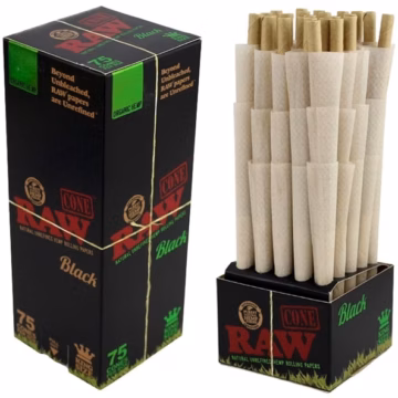 RAW Mini Bulk Prerolled Cones - Black Organic - King Size 75pk