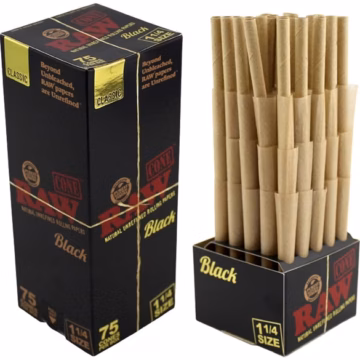 RAW Mini Bulk Prerolled Cones - Black Classic - 1 1-4 75pk