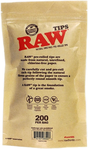 RAW Natural Unrefined Pre-Rolled Filter Tips 200pk