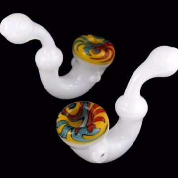 2ct 6" Reversal Art White Glass Sherlock Hand Pipe