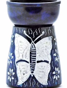 4" Butterfly Carved Soapstone Aroma Lamp Blue SBR288