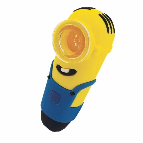 5ct 4" Silicone Minion Hand Pipe With Glass Bowl