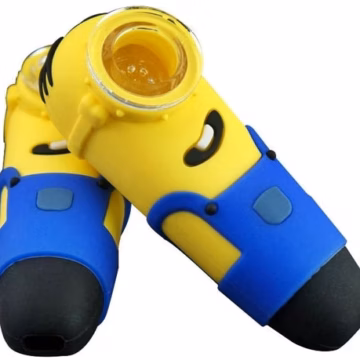 5ct 4" Silicone Minion Hand Pipe With Glass Bowl
