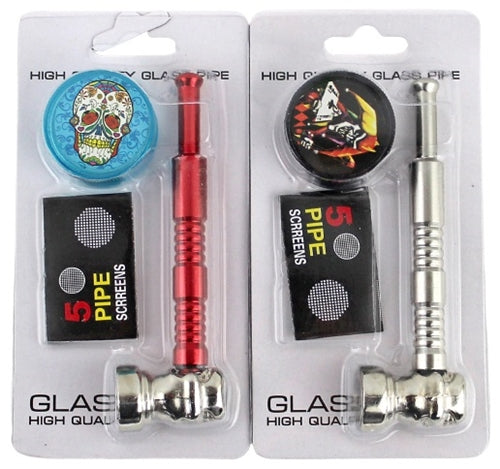 Skull Face Metal Pipe with Grinder 12pk