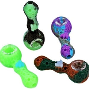 4ct 4" Honey Bee Silicone Hand Pipe With Glass Bowl