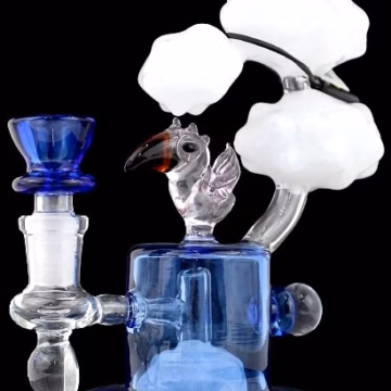 8" Toucan Clouds Chamber Marble Art Water Pipe